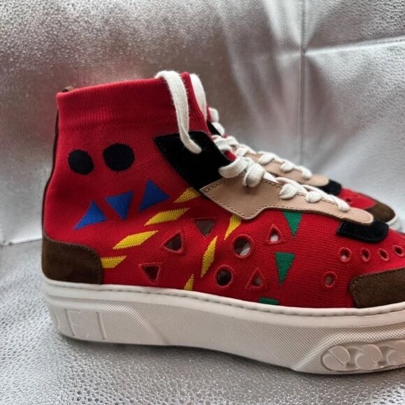 Size 41 - Casadei Womens Red High Top Suede Round Toe Designer Sneakers 054448 - Picture 2 of 9